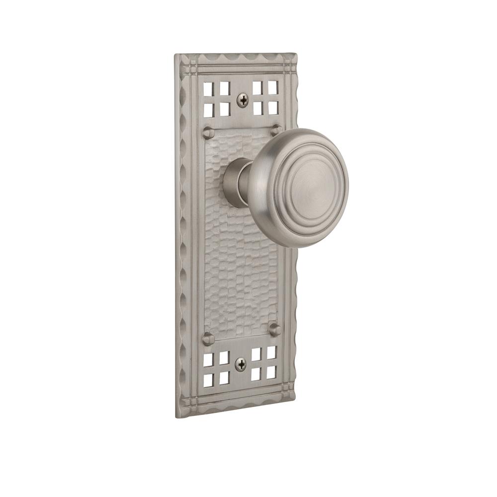 Nostalgic Warehouse CRADEC Complete Passage Set Without Keyhole Craftsman Plate with Deco Knob in Satin Nickel